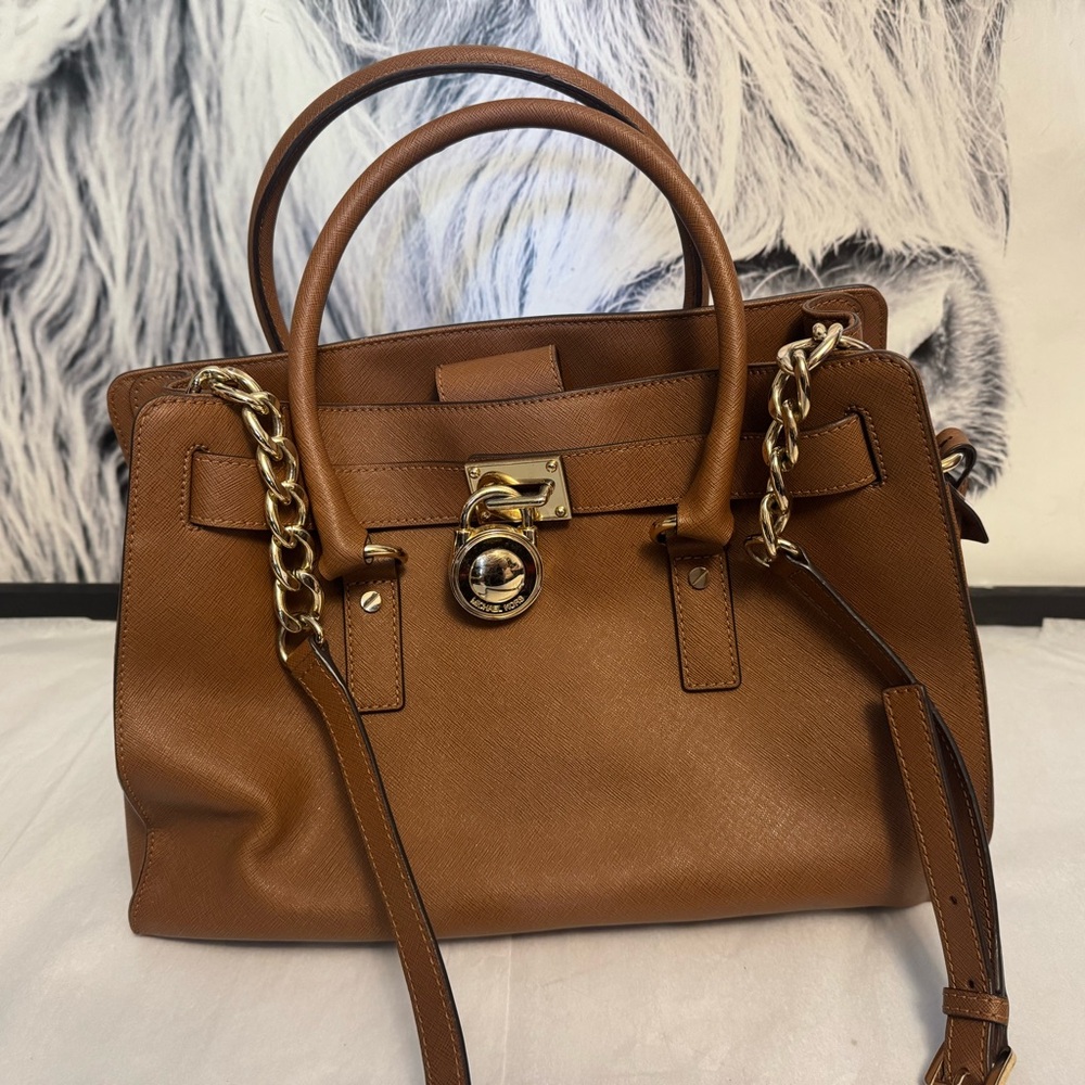 MICHAEL Michael Kors Brown and Gold Satchel with Structured Design